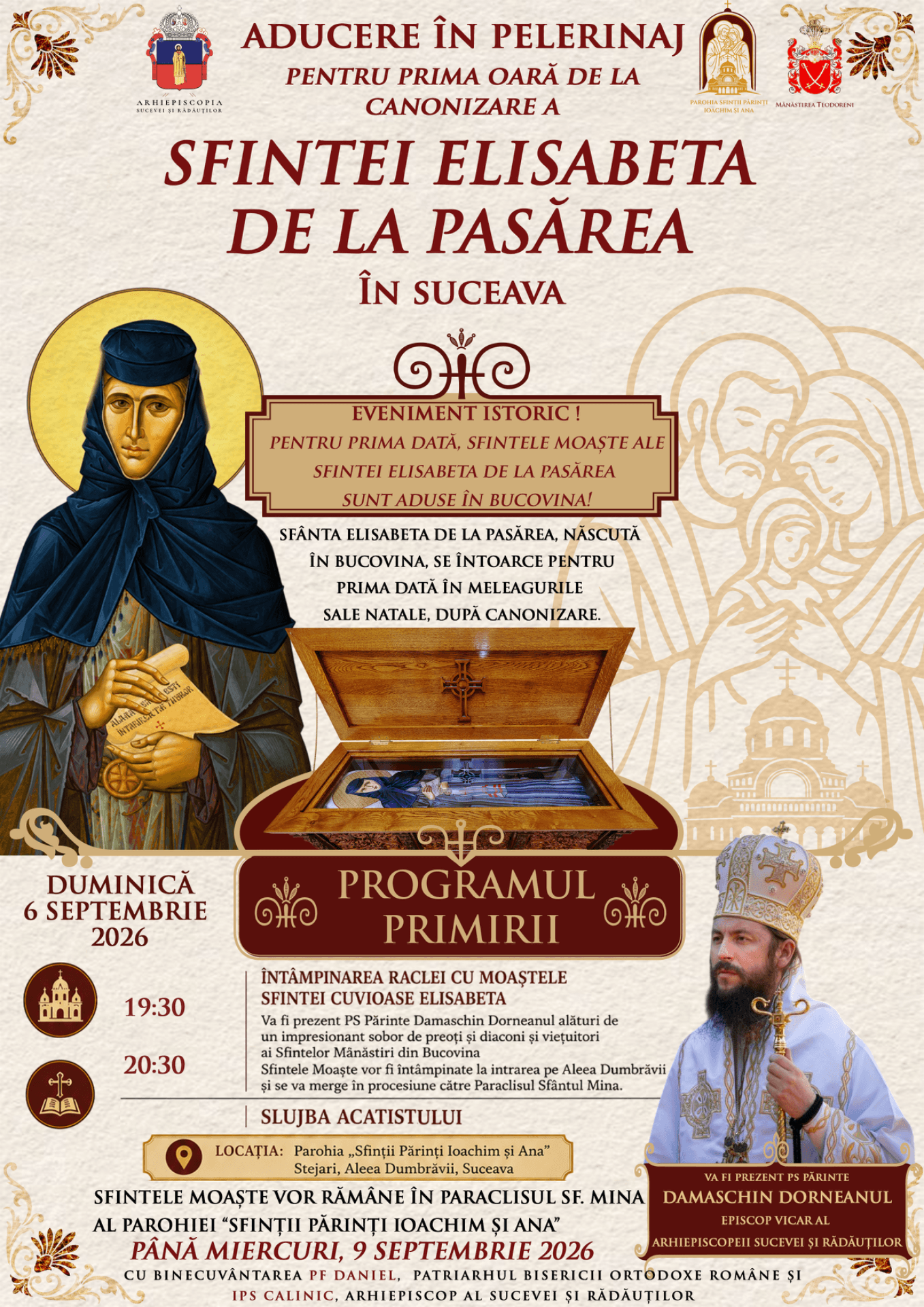 Aducerea în pelerinaj în Bucovina, pentru prima dată de la canonizare, a moaștelor Sfintei Cuvioase Elisabeta